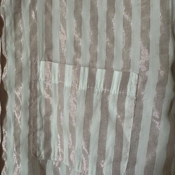 Victoria's Secret Sleep Shirt Womens SMALL Pink Metallic Striped Long Sleeve - Picture 7 of 12